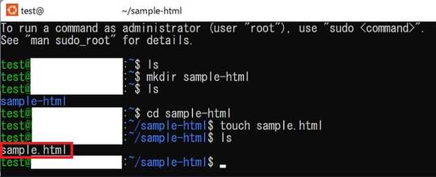 sample.htmlが表示されている画面